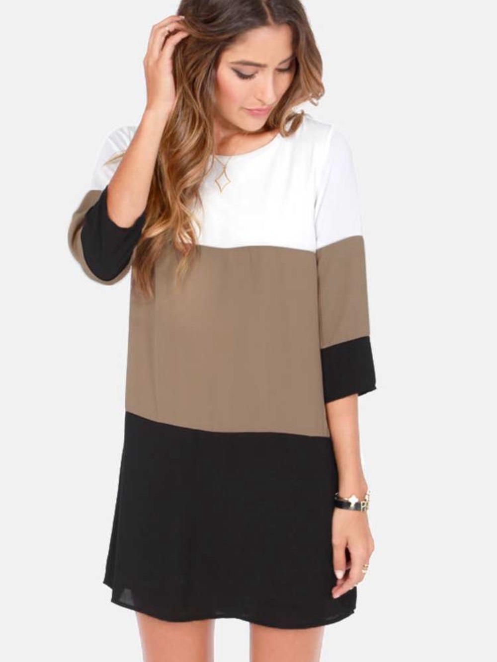 Lulus Citrus Grove Taupe Color Block Shift Dress